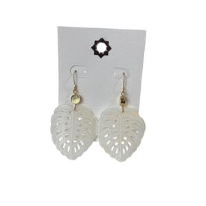 Women's Black Diamond Iridescent White Gold Leaf Drop Earrings One Size